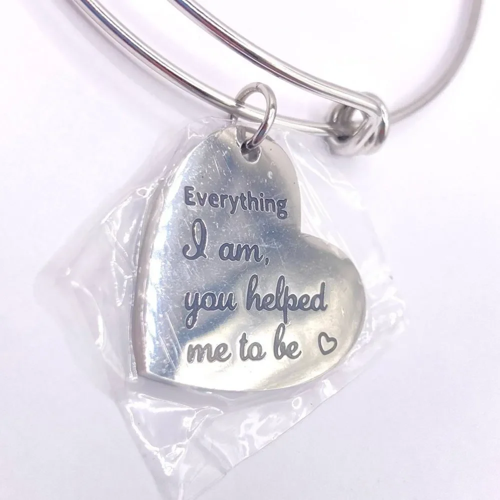 Silver Inspirational Message Heart Charm Bangle Bracelet